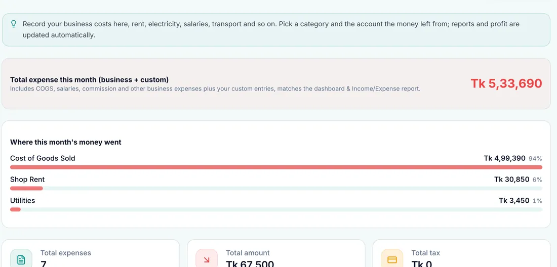Recording a shop expense against a category in Bisnesy